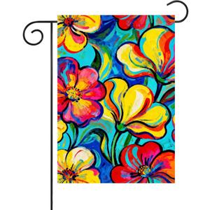 Pickako Spring Summer Abstract Colorful Blooming Floral Flowers Garden Flag 12x18 Inch Small Vertical Double Sided Seasonal Outside Decor for Farmhouse Yard