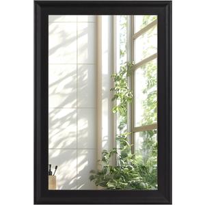 Black Wood Mirror for Bathroom,Rectangle Rustic 24 x 36 inch Vanity Mirror for Wall,Wooden Wall-Mounted Hanging Mirror for Entryway,Bedroom or Living Room