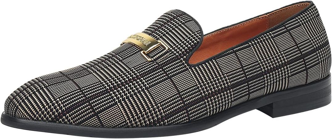ELANROMAN Men's Dress Loafers Leather Lined Formal Shoes (12, Buckle Brown)