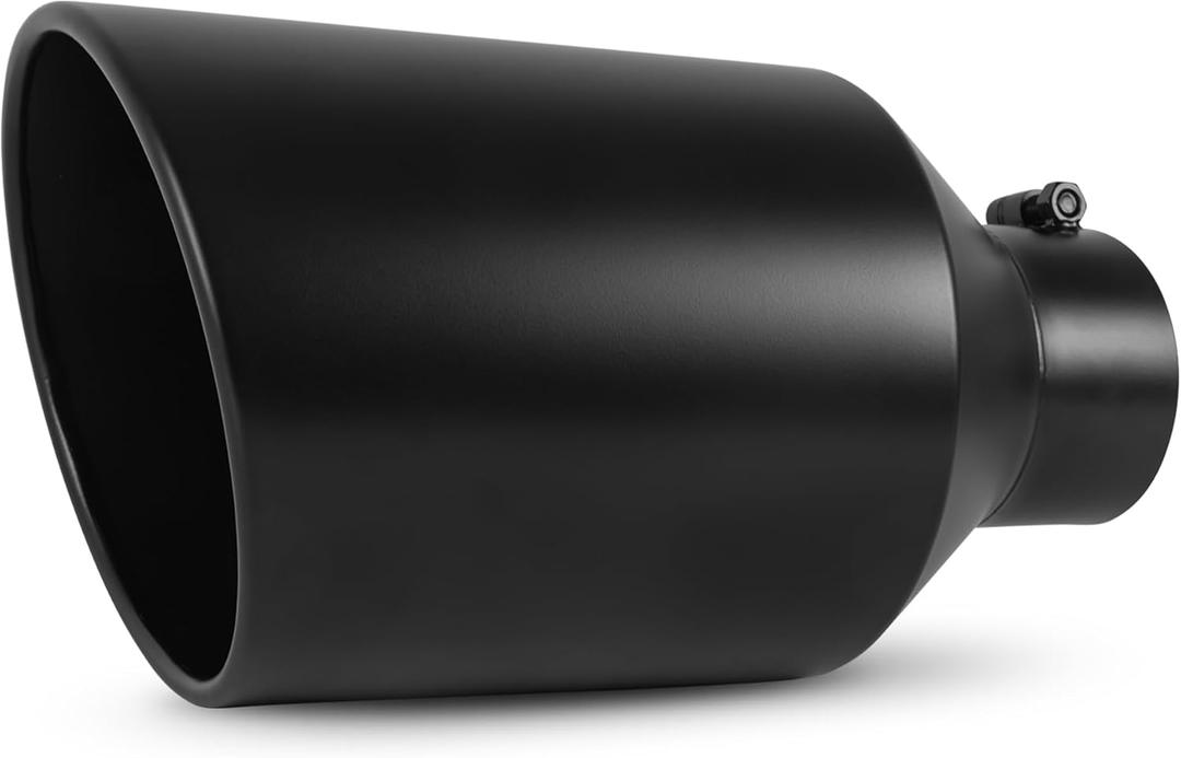 Stainless Steel 4 Inch Inlet Diesel Exhaust Tip Tailpipe, 8" Outlet 15" Long Rolled End Angle Cut Bolt On Exhaust Tail Pipe 4"x8"x15" Black Powder Coated Universal Car