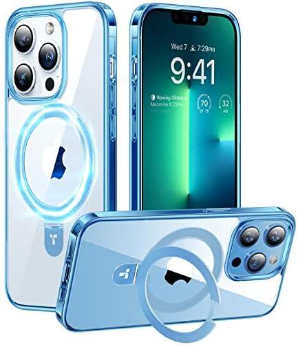 TORRAS Magnetic UPRO Ostand for iPhone 13 Pro Max Case [Compatible with MagSafe] Adjustable Stand [Never Yellow] [MIL-Grade Protection] Hard Clear Case for iPhone 13 Pro Max, 6.7'', Blue Clear