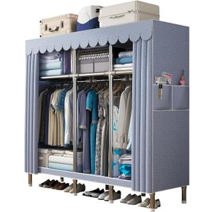 59Inch Portable Wardrobe Closet Storage Organizer for Bedroom, 23MM Thick Steel Hanging Rack with Polyester/Cotton Fabric Cover Moonlight Grey (150CM)