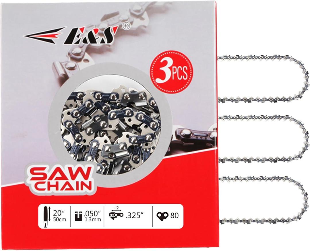 E & S 3 Pack 20 Inch Chainsaw Chain .325" Pitch .050" Gauge 78 Drive Links Semi-Chisel Chain Saw Chains for Husqvarna, Poulan, Craftsman, Greenworks and More Chainsaw Brands
