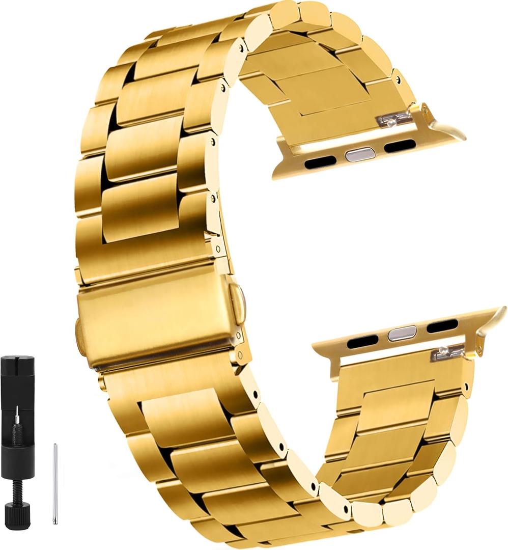 Thin Stainless Steel Band Compatible with Apple Watch 38mm/40mm/41mm, Slim Gold Watch Band for Women, Metal Band Compatible with Apple Watch Series 10/9/8/7/6/5/4/3/2/1/SE/Ultra