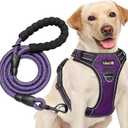 No Pull Dog Harness Adjustable Reflective Oxford Easy Control Medium Large Dog Harness with A Free Heavy Duty 5ft Dog Leash (M (Neck: 14.5"-20.5", Chest: 22"-28"), Purple Harness+Leash)