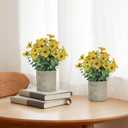 2 Pack Small Fake Plants Potted Artificial Plants Artificial Flowers Potted Faux Flower Daisy with Eucalyptus Leaves for Home Decor Office Room Farmhouse Indoor Table Bathroom DecorYellow
