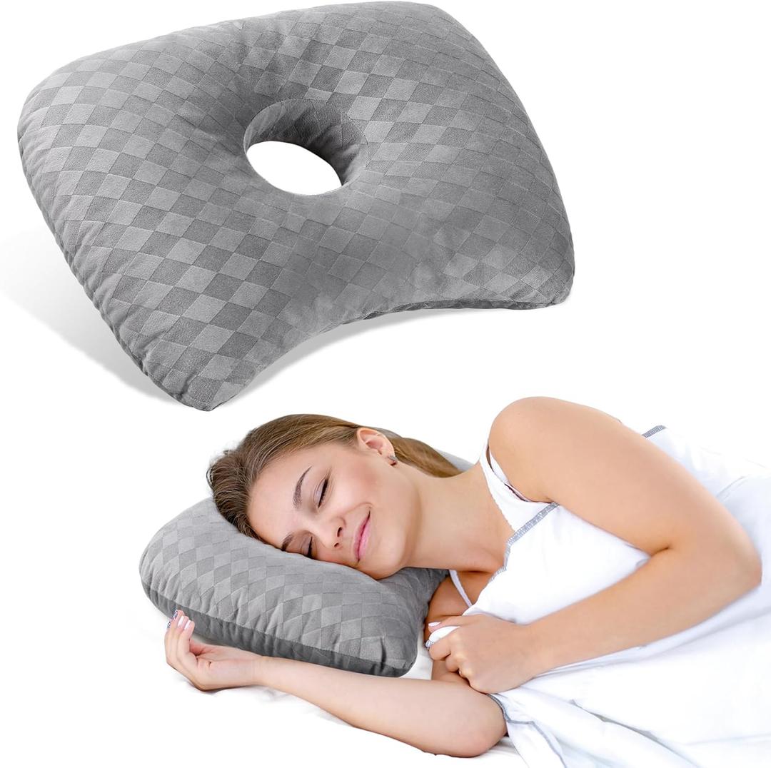 Cozyhealth Ear Piercing Pillow with a Hole for CNH and Ear Pain Inflammation Pressure Sores for Side Sleepers, Adjustable Ear Guard Pillow Cotton and Polyester Side Sleeper Pillow (Grey)