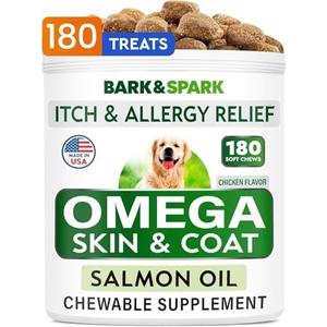 15 Pack of BARK&SPARK Omega 3 for Dogs - 180 Fish Oil Treats for Dog Shedding, Skin Allergy Chews, Itch Relief, Hot Spots Treatment - Joint Health - Skin and Coat Supplement - EPA & DHA Fatty Acids - Salmon Oil , BB 7/2028