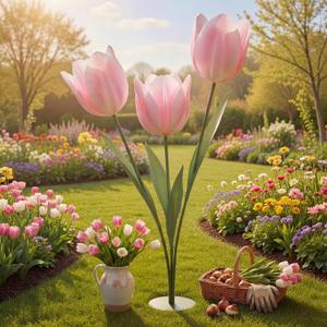 Giant Tulip Decorations with Stand Large Spring Artificial Flowers 6.2 ft Large Artificial Tulip for Office, Garden Gatherings, Mother's Day Decoration, Spring Decorations, Mall Shop Window Displays