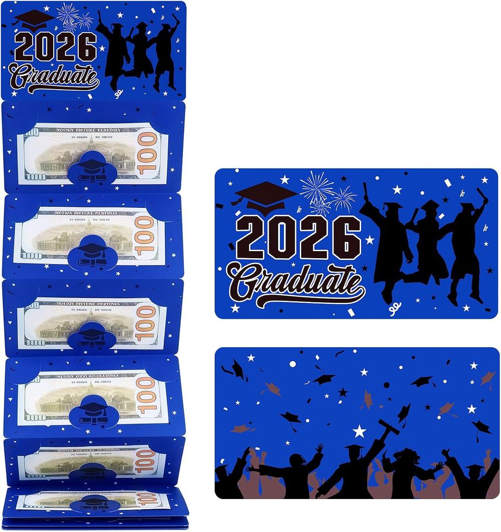 8 x Class of 2026 Graduation Money Holder with 10 Slots - Surprise Graduation Gifts for Daughter Son - Creative Cash Gift Envelopes Card for High School College Middle School Graduates, Black and Blue