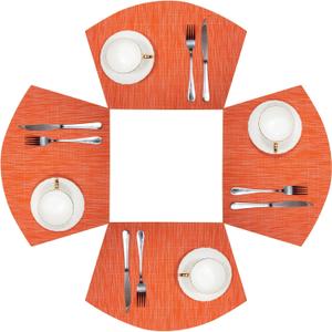 SHACOS Small Round Table Placemats Set of 4 Wedge Placemats Heat Resistant Woven Vinyl Table Mats Wipe Clean (4, Orange)