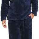 Uikue Mens Pajamas Set Long Sleeve Soft Fleece Fluffy Sleepwear Winter Warm Pjs Lounge Sets Flannel Sleepwear with Pockets, XXL