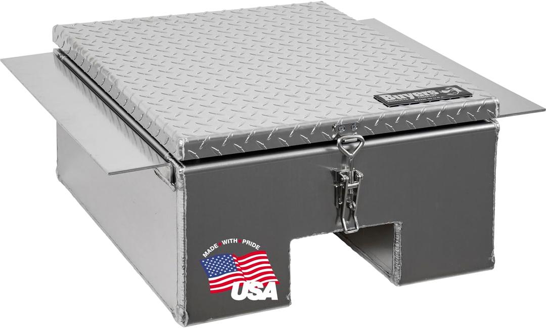 Buyers Products 1705381 Diamond Tread Aluminum In-Frame Truck Tool Box w/Notched Bottom, 12" H x 24" D x 32" W, Truck Box for Between Truck Frame Rails, Adjustable Latch, Includes Mounting Kit