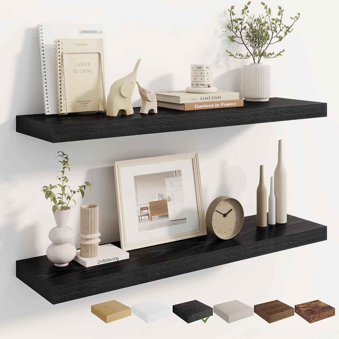 Dreamland 36 Inches Wall Mounted Wood Floating Shelves, Black, 2 Pack