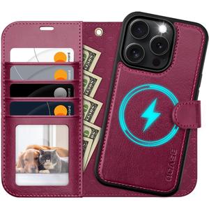 OCASE for iPhone 16 Pro Max Case Detachable Wallet Case with Card Holder, 2 in 1 Pu Leather Flip Folio with RFID Blocking Stand Wrist Strap Shockproof Phone Cover 6.9 Inch 2024, Burgundy