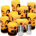 12-Pack Halloween Ink Painting Large Electronic Waxes with Remote Control, Flameless LED Candles for Halloween Spooky, Halloween Ambient Sense Artifacts.