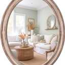 sawsile Oval Wood Mirror, Rustic 24x30 Inch Wooden Farmhouse Decorative Vanity Natural Mirrors for Bedroom, Bathroom, Living Room, or Entryway (Nature)