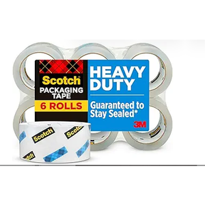 Scotch Heavy Duty Packaging Tape, 1.88" x 54.6 yd, Designed for Packing, Shipping and Mailing, Strong Seal on All Box Types, 3" Core, Clear, 5 Rolls (3850-6