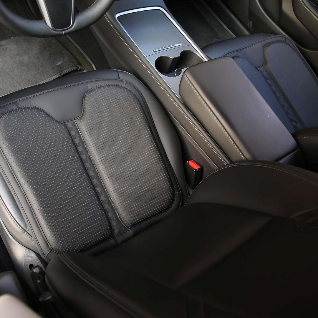 Car Seat Cushion Memory Foam for Car Seat Driver, Office Chair, Wheelchair Premium Nappa Leather Cushions Universal Fit Seat Cushion for Car Sedans SUV Truck (2 Packs/Black) (2 Pieces)