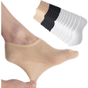 10 Pairs No Show Socks Womens, Athletic Casual Lightweight Thin Sock Low Cut Ankle Sock for Sneakers/Tennis Shoes/Slip On (8-11, 4 White/3 Black/3 Nude-10 Pairs)