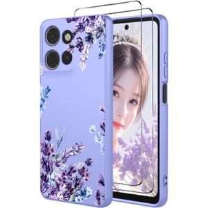 for Motorola Moto G 5G 2025/2026 Case with 2 PCS Screen Protectors,Soft Liquid Silicone Anti-Scratch Protective Shockproof Florals Cover Girls Moto G Play 2026 (Purple, Moto G 2025/2026)