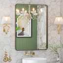 LOAAO 22X30 Bronze Bathroom Mirrors for Vanity, Rounded Rectangle Brushed Bronze Metal Frame Mirror, Anti-Rust, Hangs Horizontally or Vertically