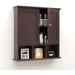 TaoHFE Brown Medicine Cabinets,Bathroom Wall Cabinet with 2 Door Adjustable Shelves,Over The Toilet Storage Cabinet,Espresso Bathroom Cabinet Wall Mounted for Laundry Room Kitchen