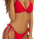 LIZENS Bikini Set for Women Tie Side Triangle String Sexy Swimsuit Womens Black Bikini Bathing Suit Tow Piece Bikinis Sets (Red, XL)