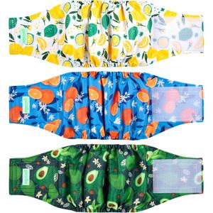 wegreeco Washable Male Dog Belly Band (Stylish Pattern)- Pack of 3 - Washable Male Dog Belly Wrap, Dog Diapers Male (Fruit, Small) (Small (11" to 14"))