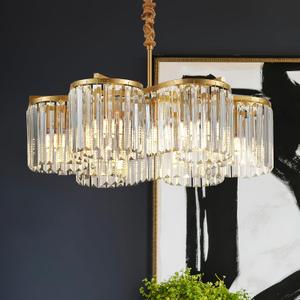 24.4 Gold Semi Flush Mount Ceiling Light Fixtures, 6-Light Gold Modern Crystal Chandelier Height Adjustable Pendant Lighting for Bedroom Entryway Hallway Kitchen Island Living Room Foyer, Flower 24.4"