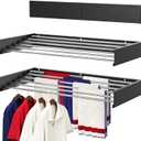 Wall Mounted Drying Rack 40", Foldable Laundry Drying Rack with Stainless Steel Rods, Retractable Laundry Space Saver for Indoor & Outdoor Use, Include Wall Template, 40" Wide