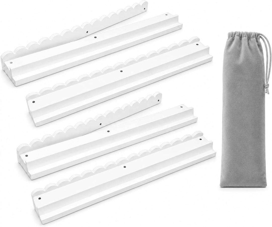 19.68" Scalloped Wooden Mahjong Racks with Magnetic Pushers, Set of 4, White Pine Wood with Non-Slip Base, Includes Grey Velvet Storage Bag, Fits Standard & Jumbo Tiles (Tiles Not Included)