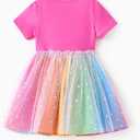 Peppa Pig Toddler Girls Dress for Summer Short Sleeve Stars Decoration Tutu Dresses for Birthday Party Tulle Princess Dress ROSEO Little Girls Size 3-4T