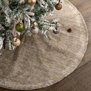 Christmas Tree Skirt: 48 Inch Light Khaki Large Christmas Tree Skirts, Neutral Vintage Short Faux Fur Velvet Soft Christmas Tree Cover Base, Holiday Tree Decoration for Xmas Home Indoor Decor