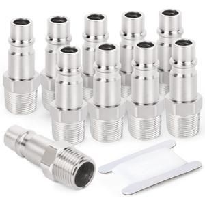 GASHER 10PCS 1/4-Inch NPT Male Industrial Air Tool Fitting, 3/8-Inch High Flow Pneumatic Plugs (SteelM-Style)
