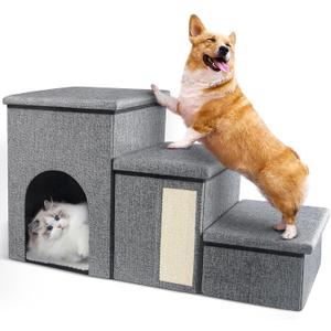 Dog Stairs for Small Dogs, 16.5"H Dog Steps for Bed, 3-Step Pet Stairs for High Beds Foldable Dog Stairs With Storage, Portable Puppy Steps for Small Medium Dogs Cat Non-Slip Doggy Steps for Bed Couch