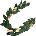 Green & Gold Magnolia Garland, 6ft Magnolia Leaf Christmas, Handmade Magnolia Christmas Decor with Faux Magnolia Leaves, Perfect Garland for Mantle & Holiday Decorations