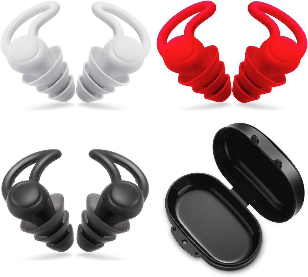 3 Pairs Ear Plugs for Sleeping Noise Reduction Silicone Sleep Earplugs Reusable Hearing Protection Sound Blocking Earplugs for Sleep Snoring Swimming Musician Construction (Black, Grey and Red)