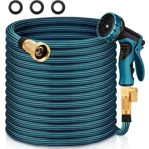 Garden Hose 100FT Non-Expandable Water Hose Lightweight Flexible Kink-Free Leak-Proof Outdoor Hose Portable Watering Pipe for Yard Lawn Camper Outside Durable Fabric with 3/4 Inch Brass Fittings