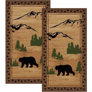 2 Pcs Bear Hand Towel Set Cabin Forest Bear Absorbent Bathroom Towel Rustic Wildlife Dishcloths for Kitchen Decoration Black Brown Bath Towels Decorative Kitchen Guest for Spa Hotel 28x14inch