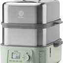 BUYDEEM G67US-A503 Electric Food Steamer for Cooking, 2 Tire Stainless Steel Steamer with Manual Mode, 1500W, 14 Quart, Green