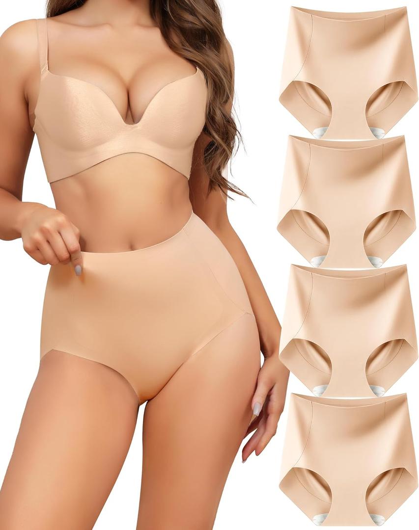 LEVAO Nude High Waisted Seamless Tummy Control Shapewear for Women Compression Underwear No Show Briefs Panties 4 Pack XL