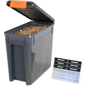 Traeger Grills BAC637 Stay Dry Pellet Storage Bin with Locking Lid, 22lb Capacity Wood Pellet Container with Flavor Stickers, Stackable Design, Airtight Storage for Grill Pellets