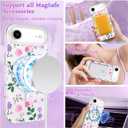 EYZUTAK Magnetic for iPhone Air Case, Pretty Flower Clear Case, Pink Purple