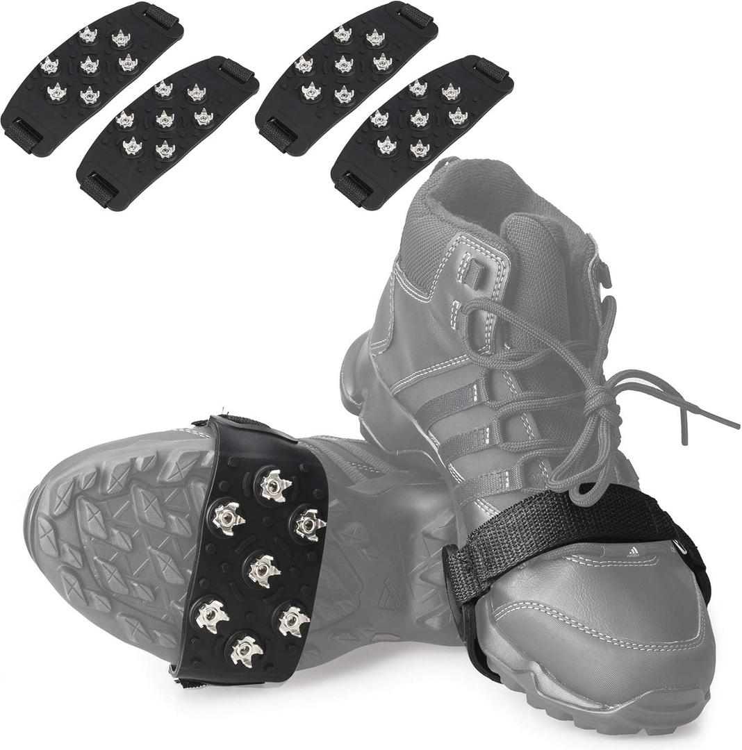 Crampon Traction Cleats Anti-Skid Traction Grips Crampons Spikes 7 Point Cleats for Footwear for Walking, Jogging, Hiking, Mountaineering Ice Snow Grips (Black 2 Pairs)