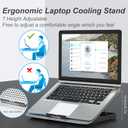 ICE COOREL Aluminum Laptop Cooling Pad, Laptop Cooler Stand with 7 Height Adjustable, Laptop Fan Cooling Pad for Laptop 12-15.6 Inch, Notebook Cooler Pad with Two USB Port (Silver)
