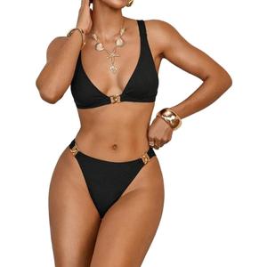 Women Swimsuit Solid Color Bikini Top and Bottom Casual Swimwear Set Sexy Two Piece, M