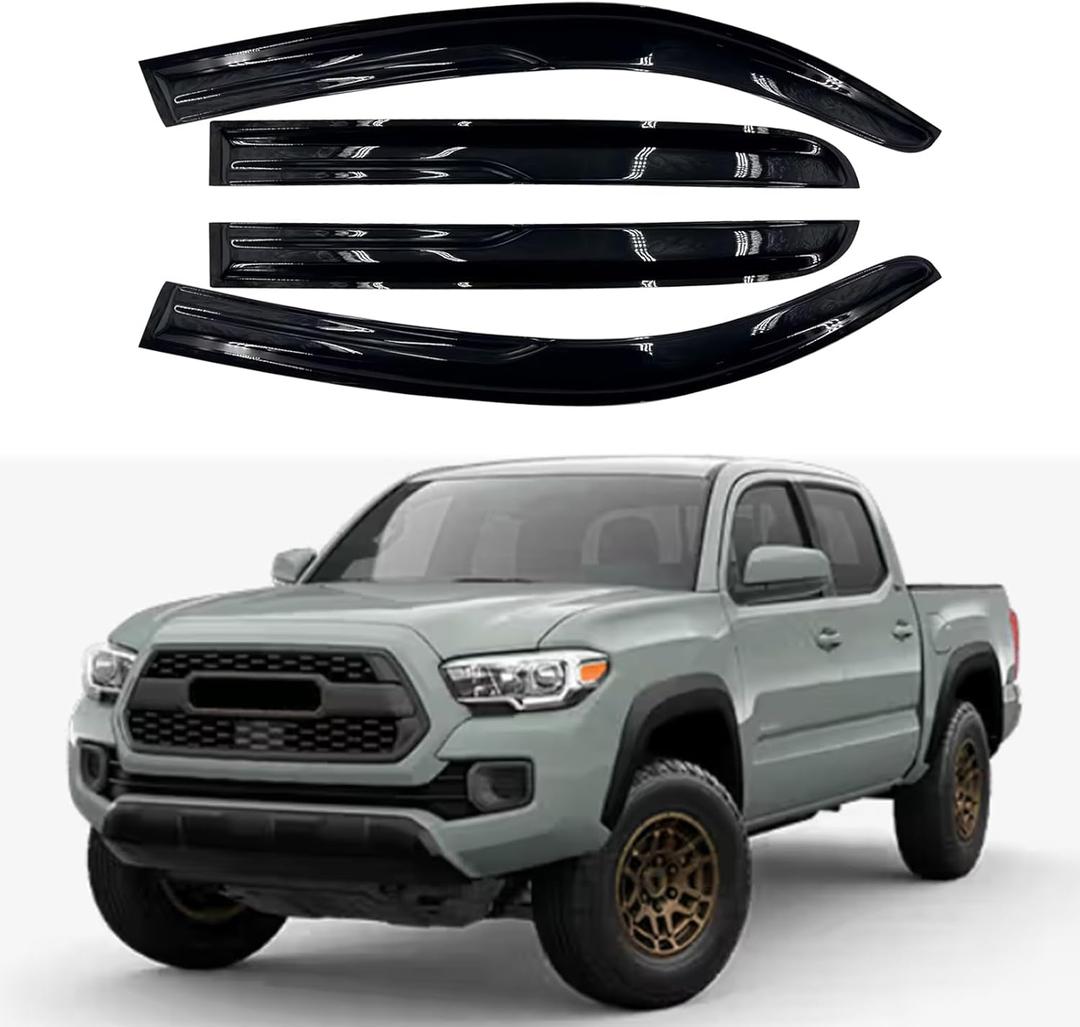 Tacoma Rain Guards for 2016-2023 Double Cab/Crew Cab - 4pcs Side Window Visor Deflectors (2016-2023 Toyota Tacoma Double Cab/Crew Cab)