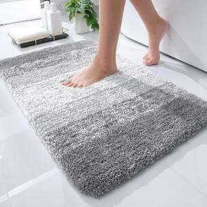 OLANLY Bathroom Rugs Mat 24x16, Extra Soft Absorbent Microfiber Bath Rugs, Rubber Backing, Quick Dry, Machine Washable Bath Mats for Bathroom Floor, Tub, Shower and Home Decor Accessories, Light Grey (24" x 16")