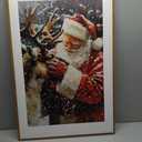 (Set of 3) Santa Claus And Reindeer Art, Rustic Winter Scene for Christmas Canvas Wall Art Print Poster For Home School Office Decor (Wood Frame) 35in. x 24in.